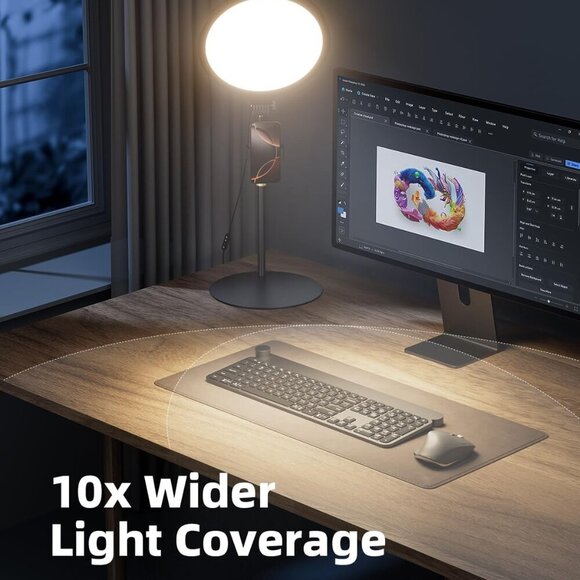 10.5" Ring Light with Stand, Full-Screen Selfie Ring Light for Desk with Phone H - Picture 2 of 9